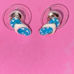 5/$10❤️VTG 90s Claire’s BLUE & WHITE POLKA DOTS FLIPFLOPS SANDALS POST EARRINGS